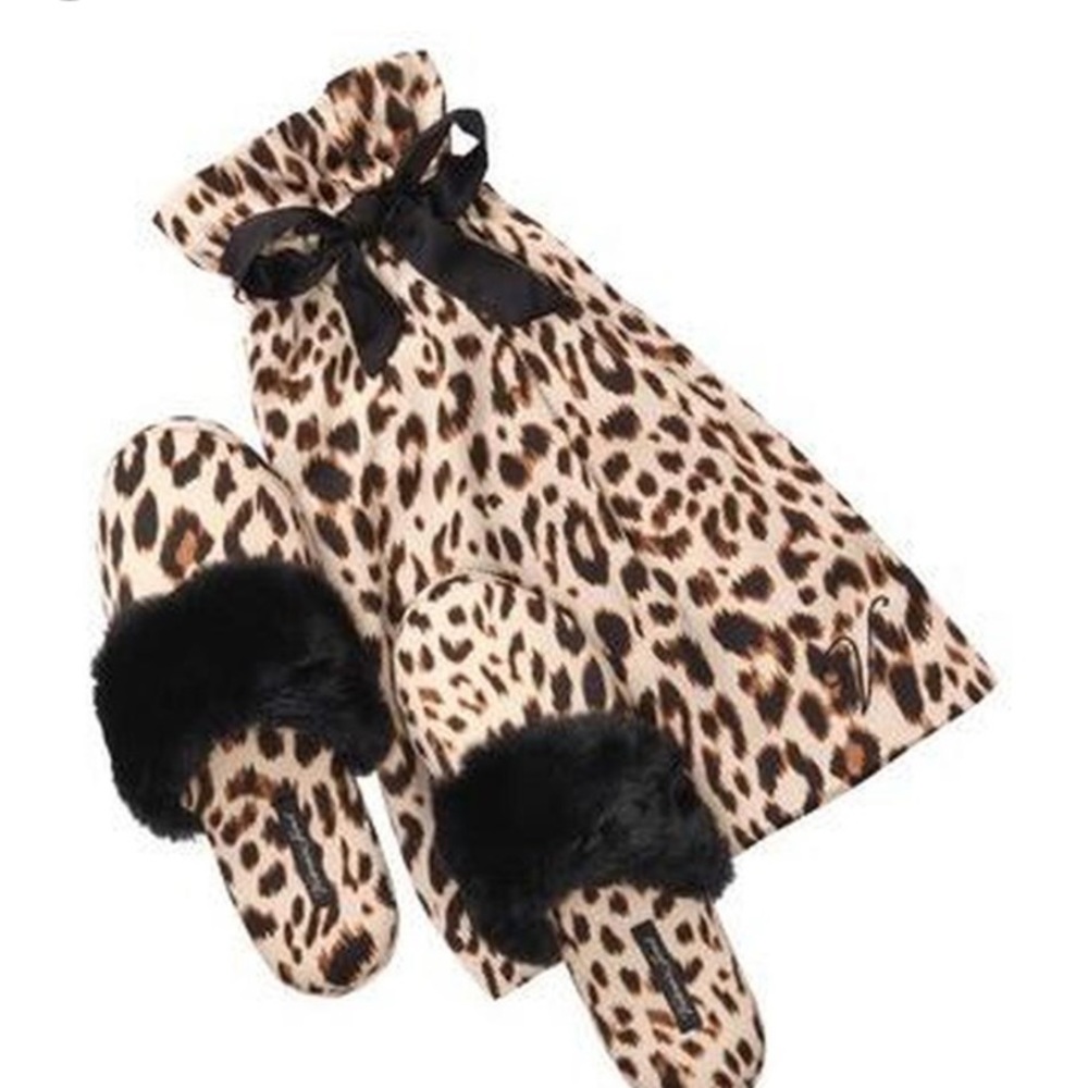 Victoria’s Secret Soft Satin Faux Fur Slippers - Leopard